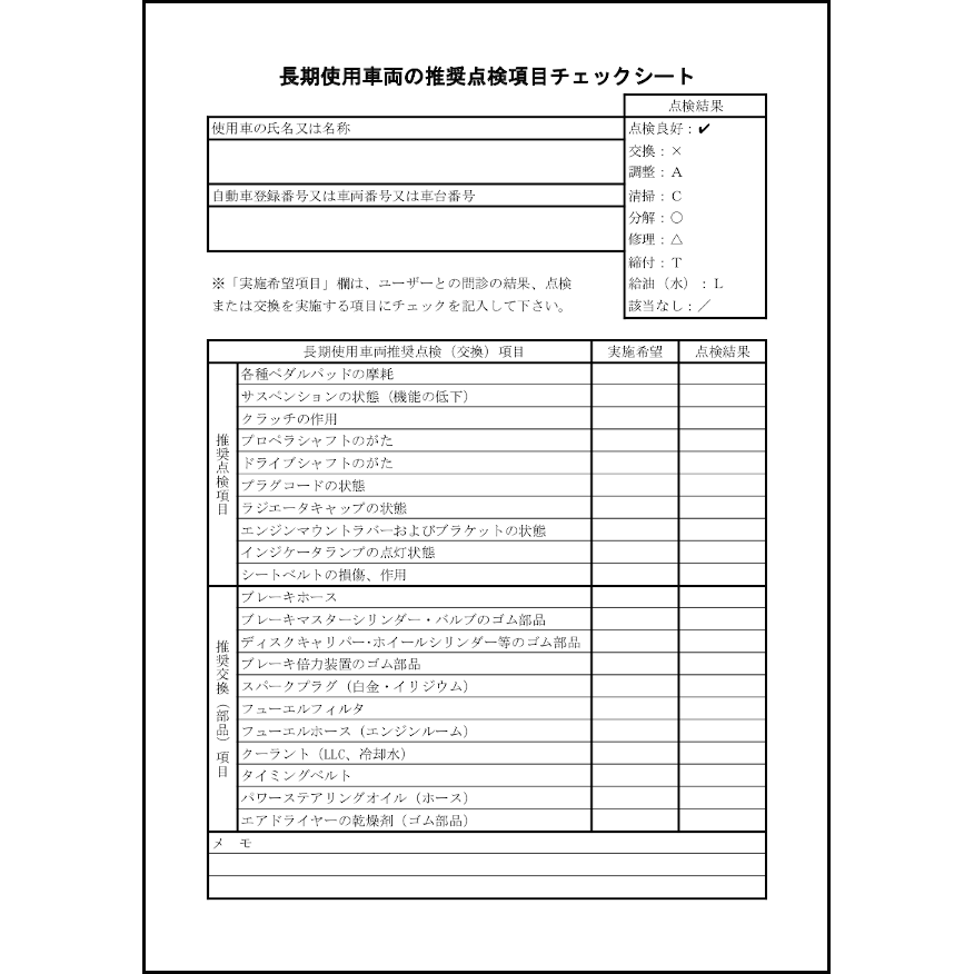 長期使用車両の推奨点検項目チェックシート48