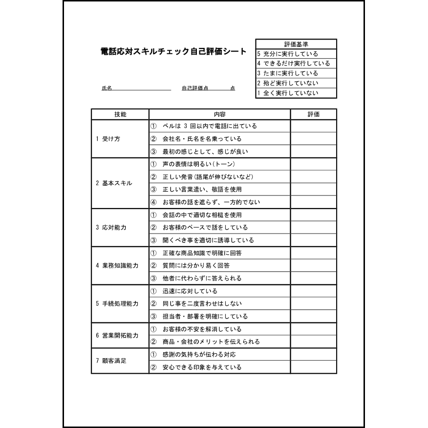 電話応対スキルチェック自己評価シート10 LibreOffice