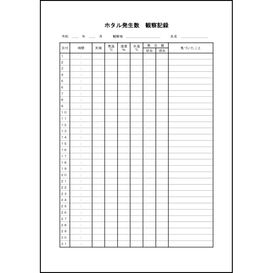 ホタル発生数観察記録15 LibreOffice